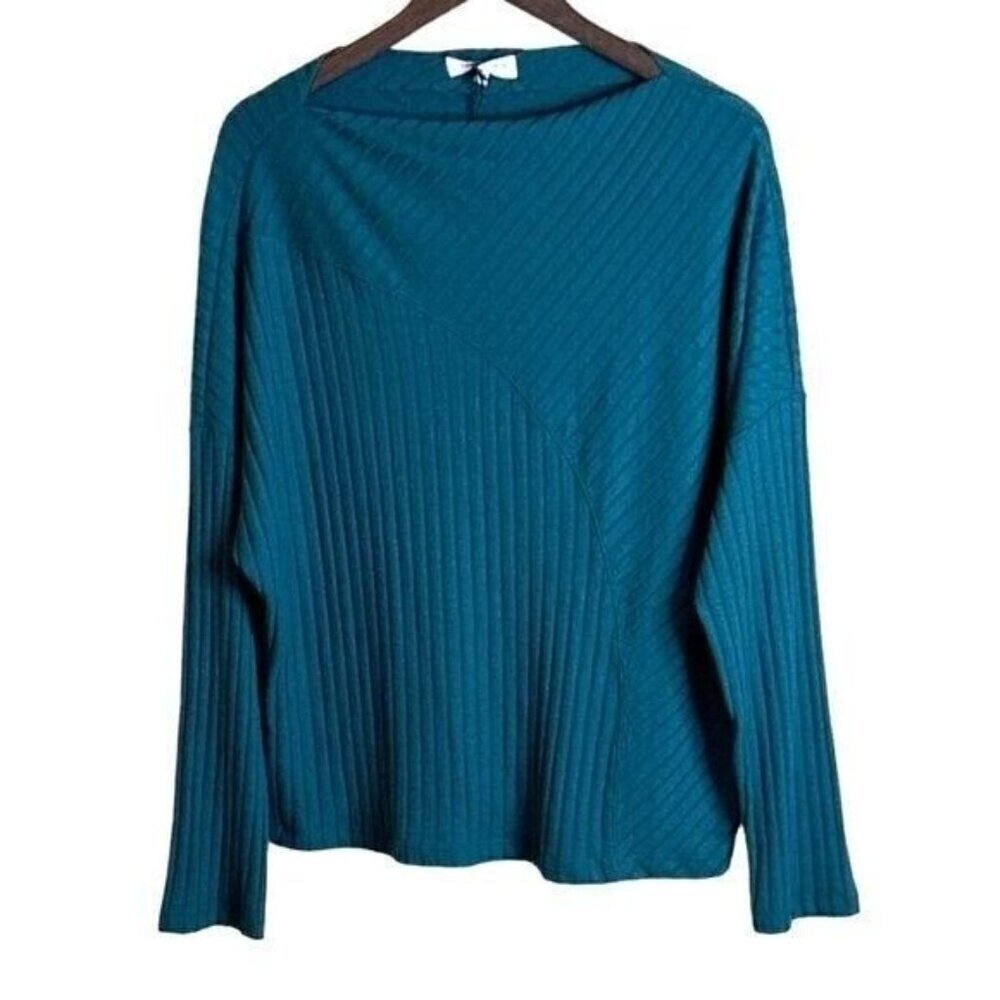 Michael Stars Dakota Ribbed Bright Teal Top Stretch Knit Size XLarge NWT
